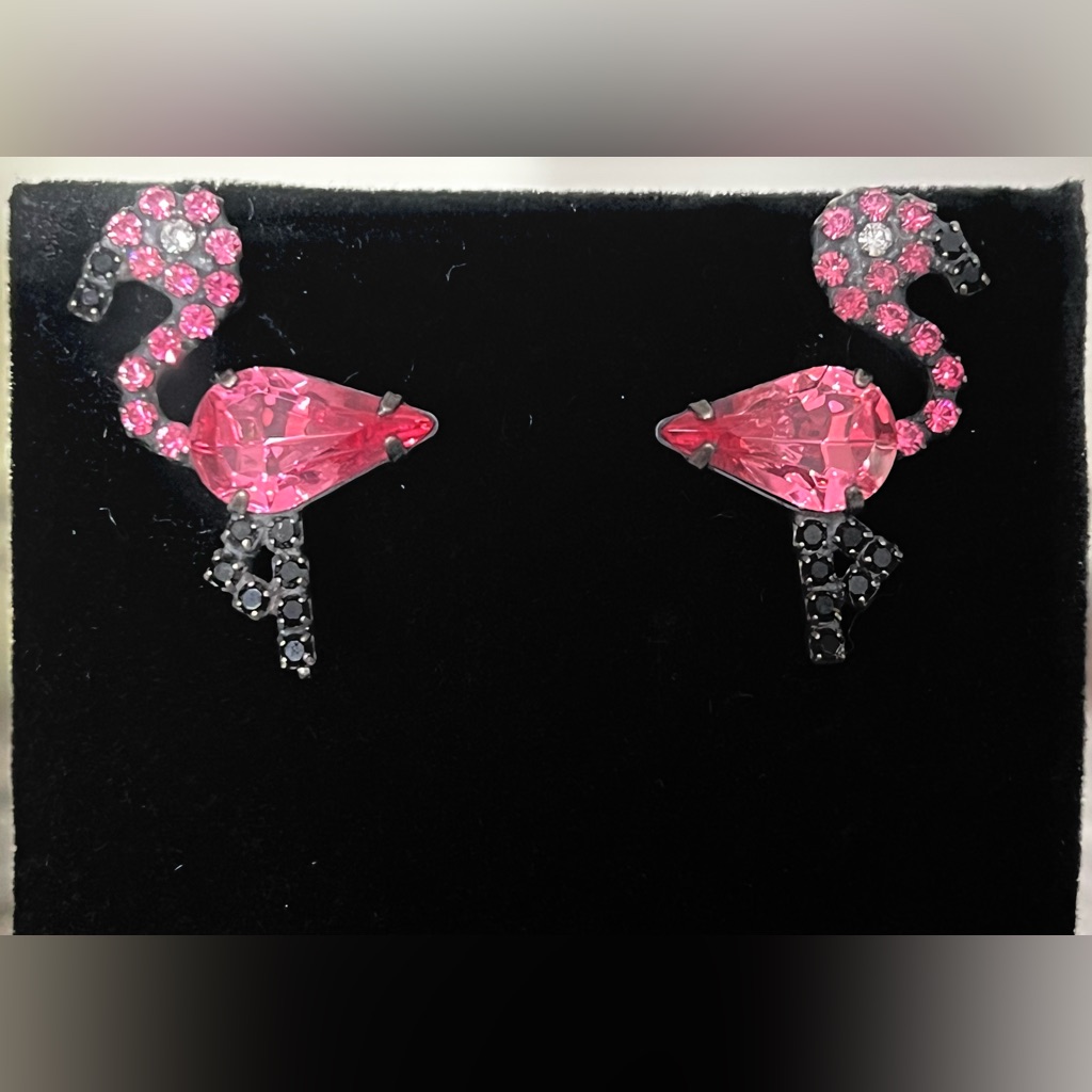 Dorothy Bauer Rare Vintage Pink Flamingo Pierced Earrings, Signed